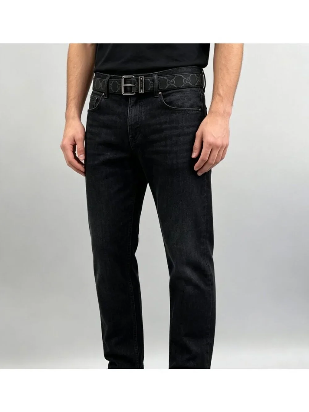 Gucci Men’s GG Supreme Coated Canvas W3cm Monogrammed Belt Black 100cm 822150